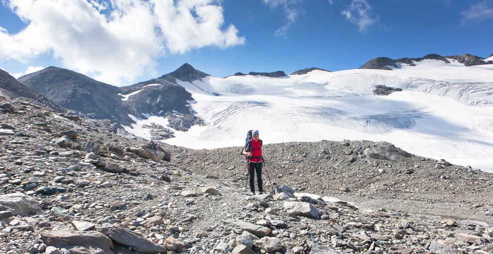 Glacial High Route Trekking descending from the pass