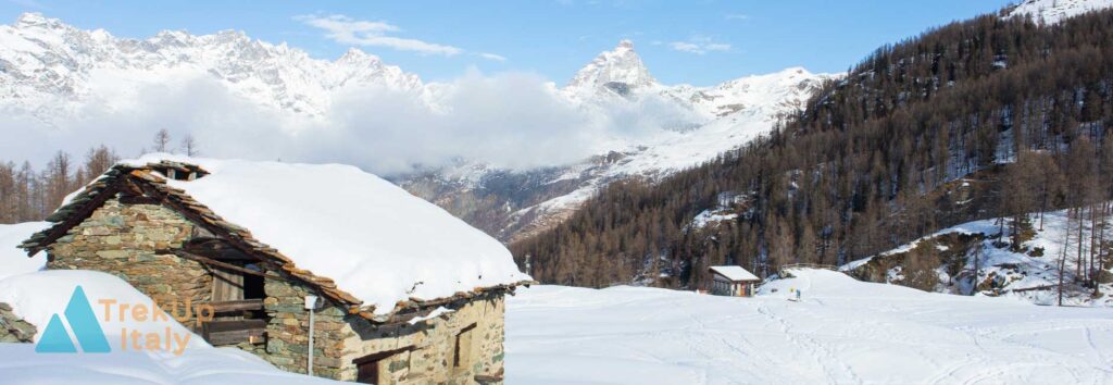 One day snowshoeing hike with Matterhorn view from Milan