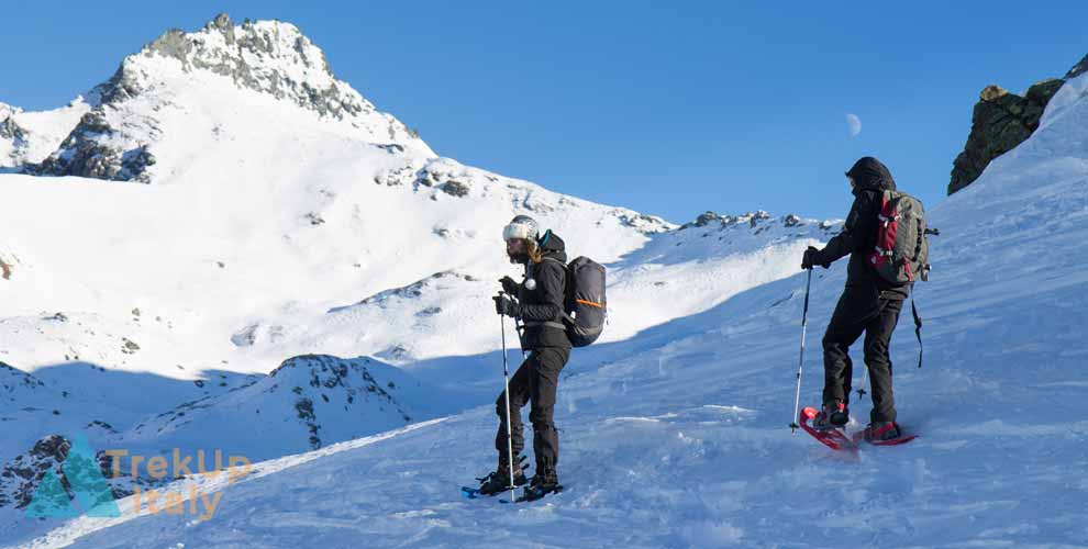 snowshoeing hike and the moon
